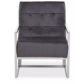 Interiors by Premier Grey velvet Indoor Chair with Chrome Frame, Sturdy Lounge Arm Chair with Button Tufting and velvet Upholstery