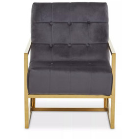 Interiors by Premier Grey velvet Indoor Chair with Gold Frame, Sturdy Lounge Arm Chair with Button Tufting and velvet Upholstery