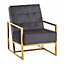 Interiors by Premier Grey velvet Indoor Chair with Gold Frame, Sturdy Lounge Arm Chair with Button Tufting and velvet Upholstery