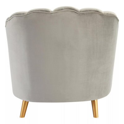 Interiors by Premier Grey Velvet Scalloped Armchair, Supportive Armrest Lounge Chair, Easy to Clean Velvet Accent Chair