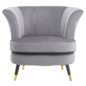 Interiors by Premier Grey Velvet Scalloped Chair, Long-lasting Scallop Chair Velvet, Body Supportive Scalloped Armchair