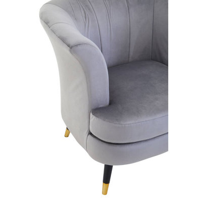 Interiors by Premier Grey Velvet Scalloped Chair, Long-lasting Scallop Chair Velvet, Body Supportive Scalloped Armchair