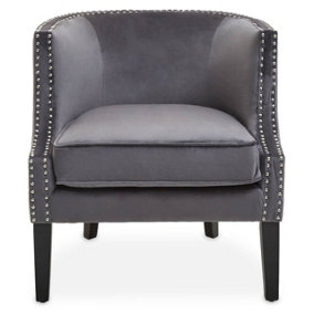 Interiors by Premier Grey Velvet Studded Chair, Easy to Clean Leather Armchair, Body Supportive Accent Chair