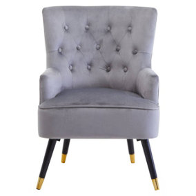 Interiors by Premier Grey Velvet Tufted Chair, High quality Velvet Dining Chair, HighBack Grey Accent Armchair