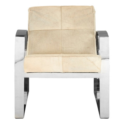 Interiors By Premier Hairon Leather Chair With Steel Legs For Patio,Modern White Upholstery Chair,Stainless Steel  Accent Chair