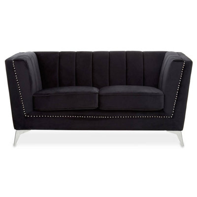 Interiors by Premier Hansa Two Seat Black Velvet Sofa