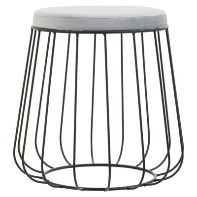 Interiors by Premier Hayes Round Stool Grey Velvet Black Metal