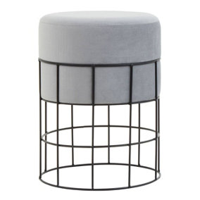 Interiors by Premier Hayes Round Stool Grey Velvet Caged
