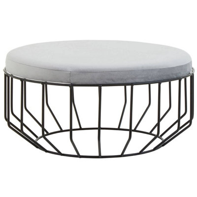 Interiors by Premier Hayes Round Stool Grey Velvet Wide