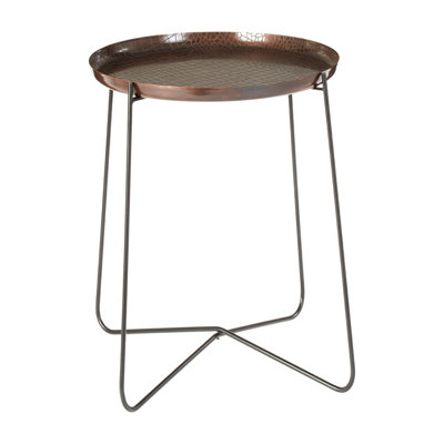 Copper and black side outlet table