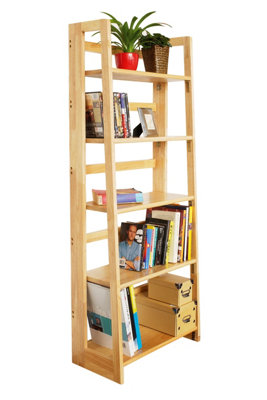 Interiors by Premier Hevea Wood Five Tier Shelf Unit, Living Room Shelving Unit, Wooden Ladder Shelves For Storage Solution