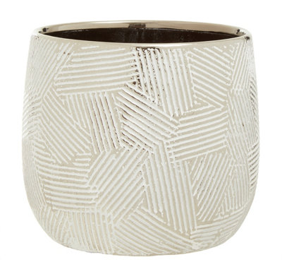 Interiors by Premier Honna Large White Silver Ceramic Planter