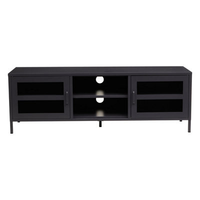 Interiors By Premier Industrial Design Two Door Black Media Unit, Durable Construction Of TV Stand, Versatile Modern TV Cabinet