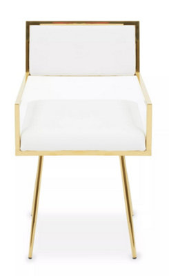 Interiors by Premier Ivory Leather Effect Dining Chair, Cut-Out Back Gold Finish Accent Chair, Velvet Upholstery Dining Chair