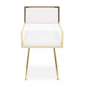 Interiors by Premier Ivory Modern Leather Effect Dining Chair, Metal Accent Chair with Cutout Back, Gold Finish Chair for Dinner
