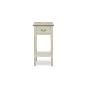 Interiors by Premier Ivory Side Table with Drawer, Slim Night Stand End Table with Bottom Shelf, Bedside Night Table for Home