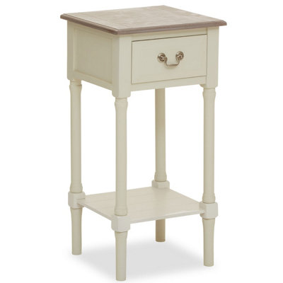 Interiors by Premier Ivory Side Table with Drawer, Slim Night Stand End Table with Bottom Shelf, Bedside Night Table for Home