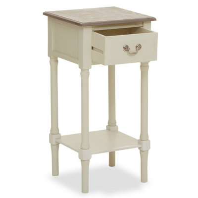 Interiors by Premier Ivory Side Table with Drawer, Slim Night Stand End Table with Bottom Shelf, Bedside Night Table for Home