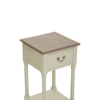 Interiors by Premier Ivory Side Table with Drawer, Slim Night Stand End Table with Bottom Shelf, Bedside Night Table for Home