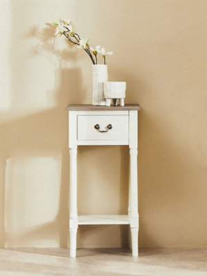 Interiors by Premier Ivory Side Table with Drawer, Slim Night Stand End Table with Bottom Shelf, Bedside Night Table for Home