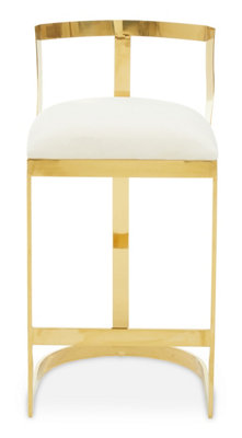 Interiors by Premier Ivory Velvet Bar Stool, Gold Finish Bar Chair, Curved Backrest with Plump Seat, Kitchen Bar Stool for Home