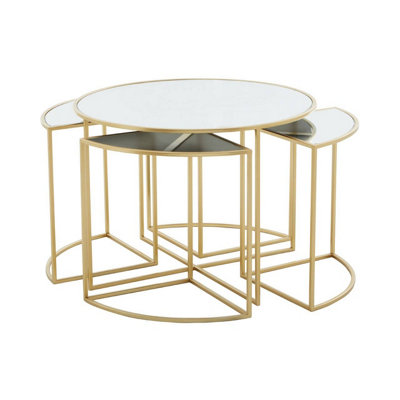 Interiors by Premier Jolie Five Piece Nesting Tables Set With Mirrored Top and Gold Frames