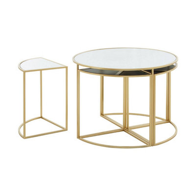 Interiors by Premier Jolie Five Piece Nesting Tables Set With Mirrored Top and Gold Frames