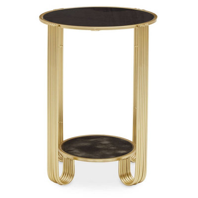 Interiors by Premier Jolie Round End Table Black Mirror and Gold Frame