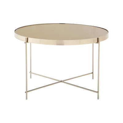 Interiors By Premier Large Grey Mirror Round Side Table,Round Table With Brushed Nickel Trim, Side Table With Metal Lattice Base
