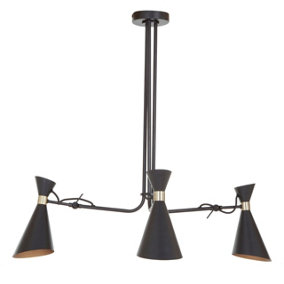 Interiors by Premier Linox 3 Shade Black and Gold Bent Arm Pendant