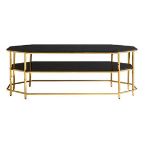 Interiors by Premier Luxe Black Tempered Glass Coffee Table, Functional Storage Of Display Table, Spacious Table With Storage