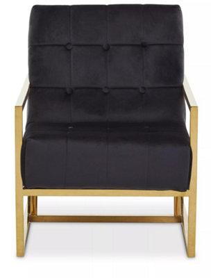 Interiors by Premier Luxe Black Velvet Chair, Comfortable Velvet Chair with Gold Frame, Contemporary Black Velvet Accent Chair