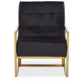 Interiors by Premier Luxe Black Velvet Chair, Comfortable Velvet Chair with Gold Frame, Contemporary Black Velvet Accent Chair