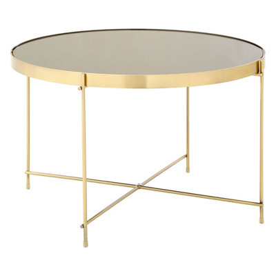 Interiors By Premier Luxe Brushed Bronze Large Side Table With Black Mirror,Sofa Side Table,Black Finish Glass Table For Settee