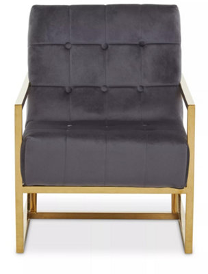 Interiors by Premier Luxe Grey Velvet Chair, Comfortable Velvet Chair with Gold Frame, Contemporary Grey Velvet Accent Chair