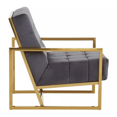 Interiors by Premier Luxe Grey Velvet Chair, Comfortable Velvet Chair with Gold Frame, Contemporary Grey Velvet Accent Chair