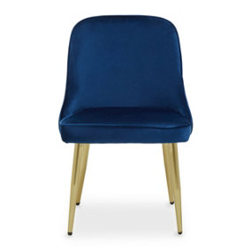 Interiors by Premier Luxe Midnight Velvet Dining Chair, Mid-Century Modern Blue Velvet Dining Chairs, Comfortable Dining Chair