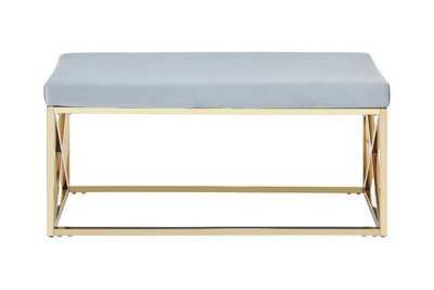 Interiors By Premier Luxe Powder Blue Velvet And Gold Bench, Stylish Garden Bench For Outdoor, Accent Dining Bench For Diningroom