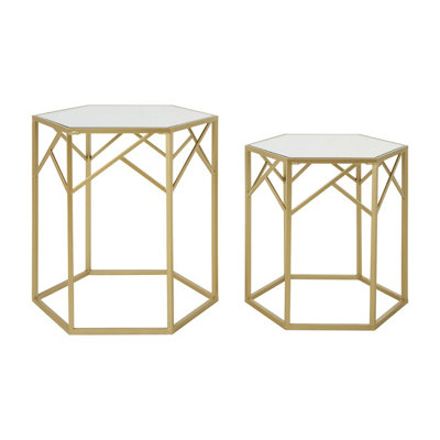 Interiors By Premier Luxe Set Of 2 Hexagonal Side Tables,Champagne Finish Tables,Decorative Tables,Settee Side Nesting Tables