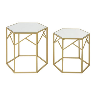 Interiors By Premier Luxe Set Of 2 Hexagonal Side Tables,Champagne Finish Tables,Decorative Tables,Settee Side Nesting Tables