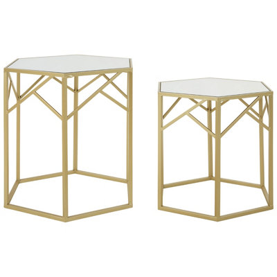 Interiors By Premier Luxe Set Of 2 Hexagonal Side Tables,Champagne Finish Tables,Decorative Tables,Settee Side Nesting Tables