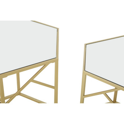 Interiors By Premier Luxe Set Of 2 Hexagonal Side Tables,Champagne Finish Tables,Decorative Tables,Settee Side Nesting Tables