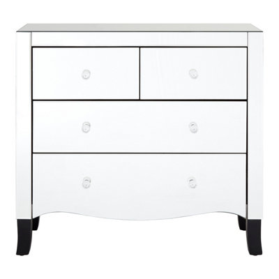 Interiors By Premier Luxurious 4 Drawer Chest, Mirrored Finish Sturdy Chest For Livingroom, Cut Glass Handles Bedroom Chest