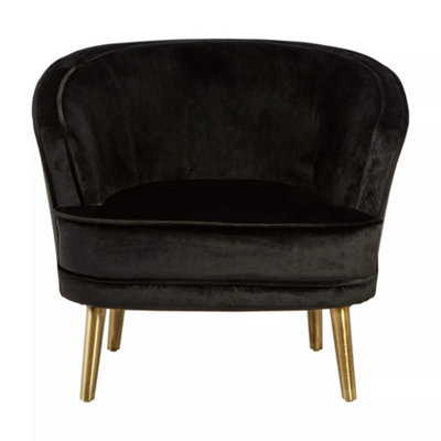 Interiors By Premier Luxurious Black Velvet Round Chair, Velvet Upholstered Mid Century Armchair, Metal Legs Comfortable Armchair