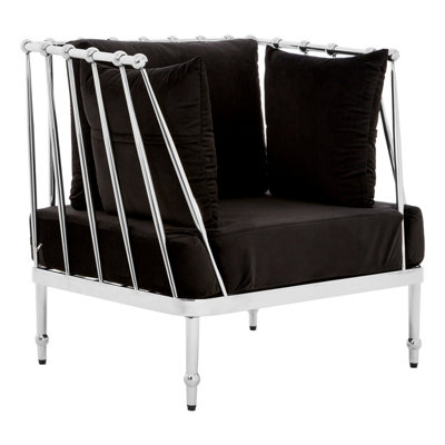 Interiors By Premier Luxurious Chair With Silver Finish Tapered Arms, Velvet Upholstered Arm Chair For Bedroom, Stylish Chair