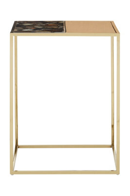 Interiors By Premier Luxurious Design Agate Side Table, Agate Stone Top Metal Side Table, Sturdy Bedside Table For Bedroom