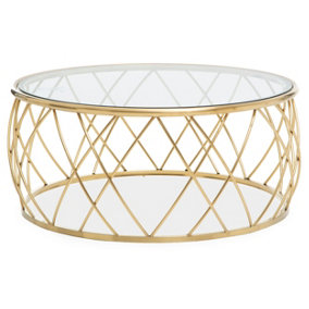 Interiors by Premier Luxurious Gold Coffee Table, Gold Metal and Glass Coffee Table, Geometric Metal Base Modern Coffee Table