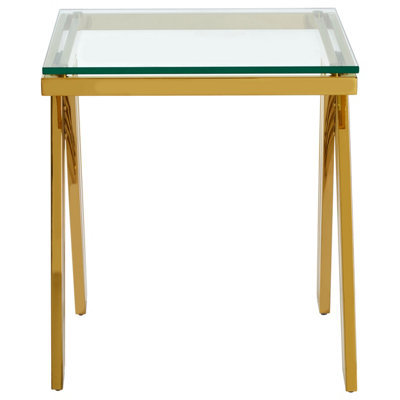 Interiors by Premier Luxurious Gold Side Table with Glass Top, Contemporary Gold Metal End Table, Chic Side Table for Living Room