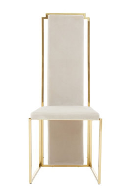 Interiors by Premier Luxurious Modern Dining Chair, Stainless Steel Gold Finished Frame Accent Chair. Natural Fabric Dining Chair