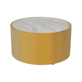 Interiors by Premier Luxury Round White Coffee Table, Marble Coffee Table, White & Gold Coffee table, Contemporary Cocktail table